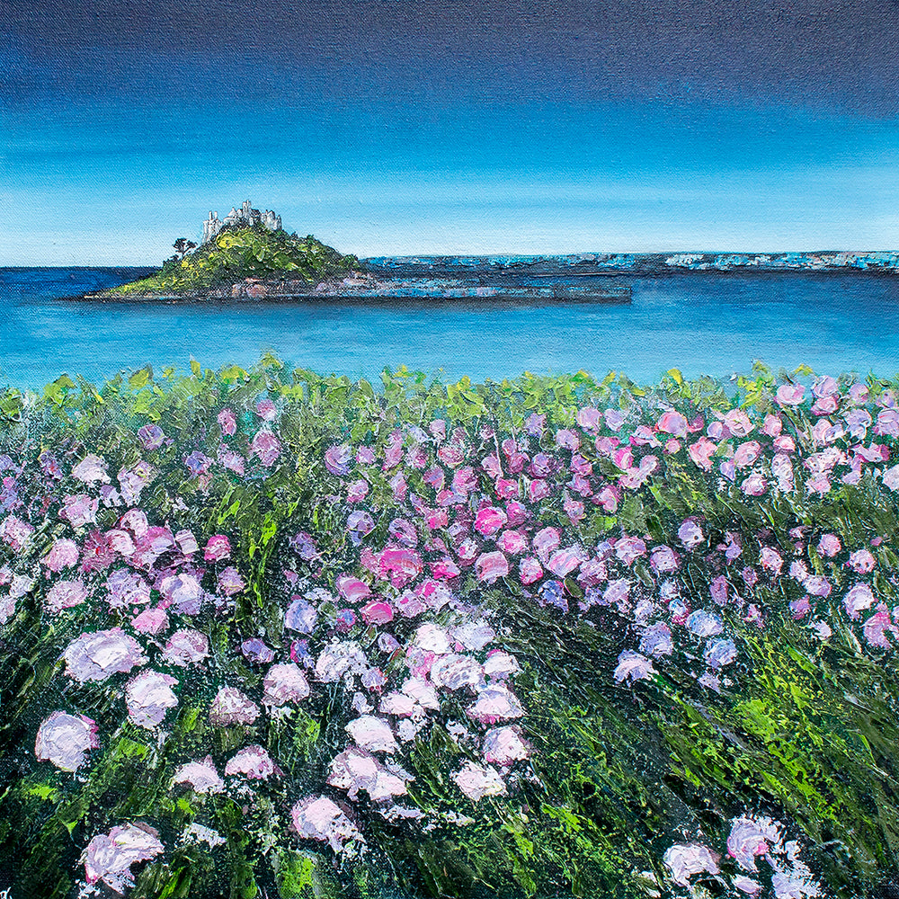 Sea Thrift through to St Michael's Mount Art Print