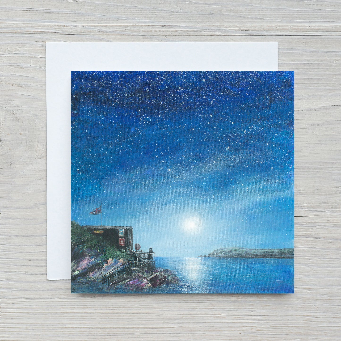 Tide by Moonlight, Porth Newquay Greeting Card