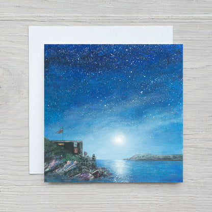Tide by Moonlight, Porth Newquay Greeting Card