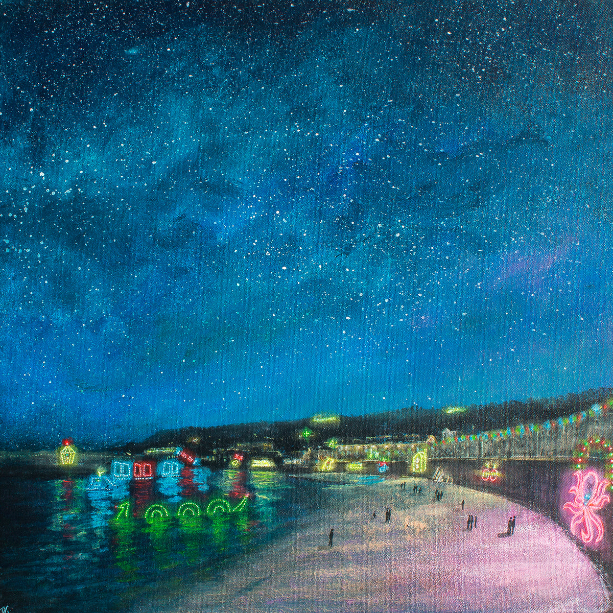 Mousehole Lights Pink Octopus Original Art