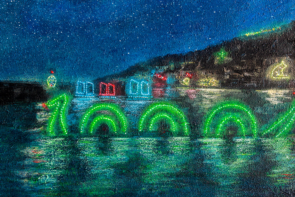 Mousehole Lights Xmas Trees and Nessie Original Art