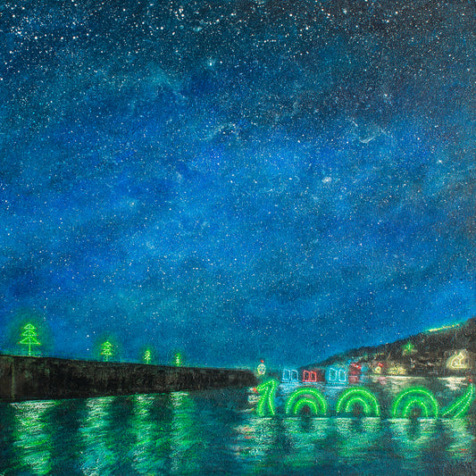 Mousehole Lights Xmas Trees and Nessie Original Art