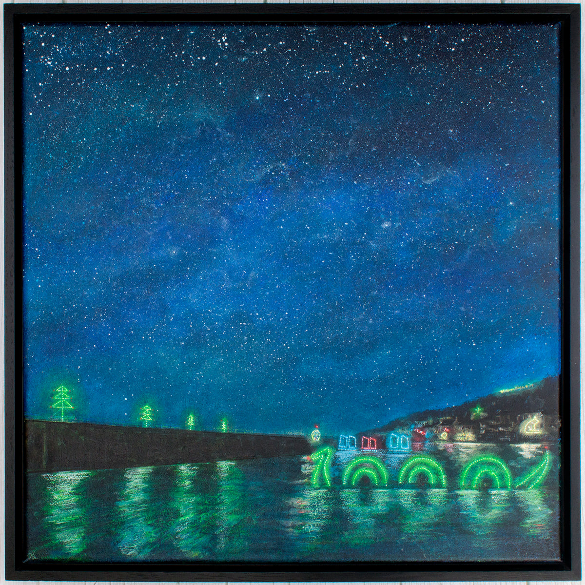 Mousehole Lights Xmas Trees and Nessie Original Art