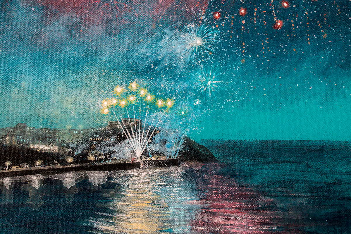 Newquay Harbour Fireworks Original Art