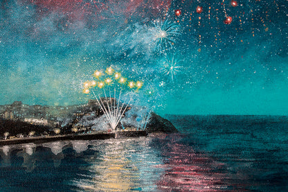 Newquay Harbour Fireworks Original Art