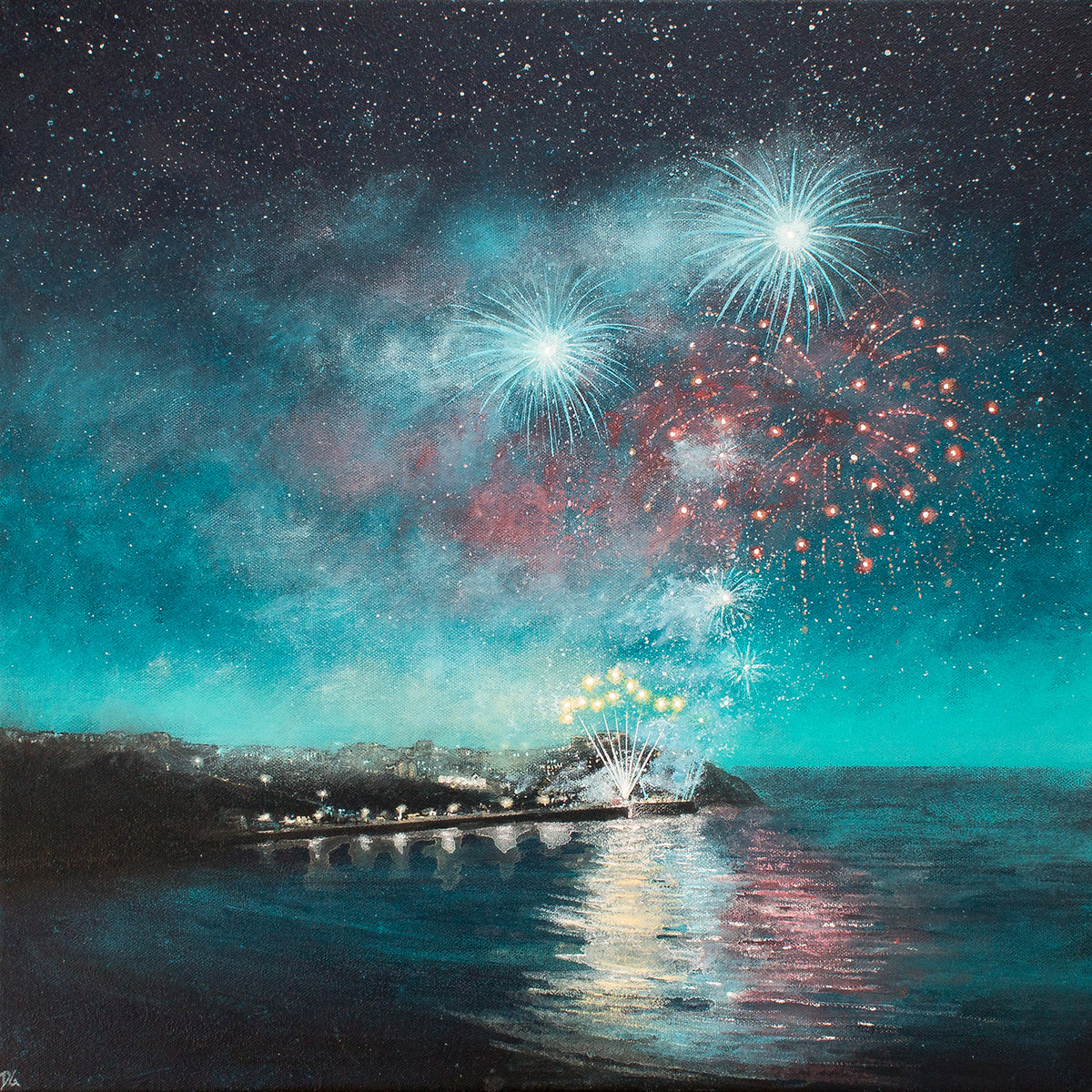 Newquay Harbour Fireworks Original Art