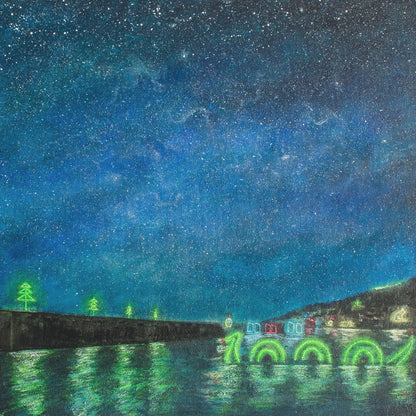 Mousehole Lights Xmas Trees and Nessie Original Art
